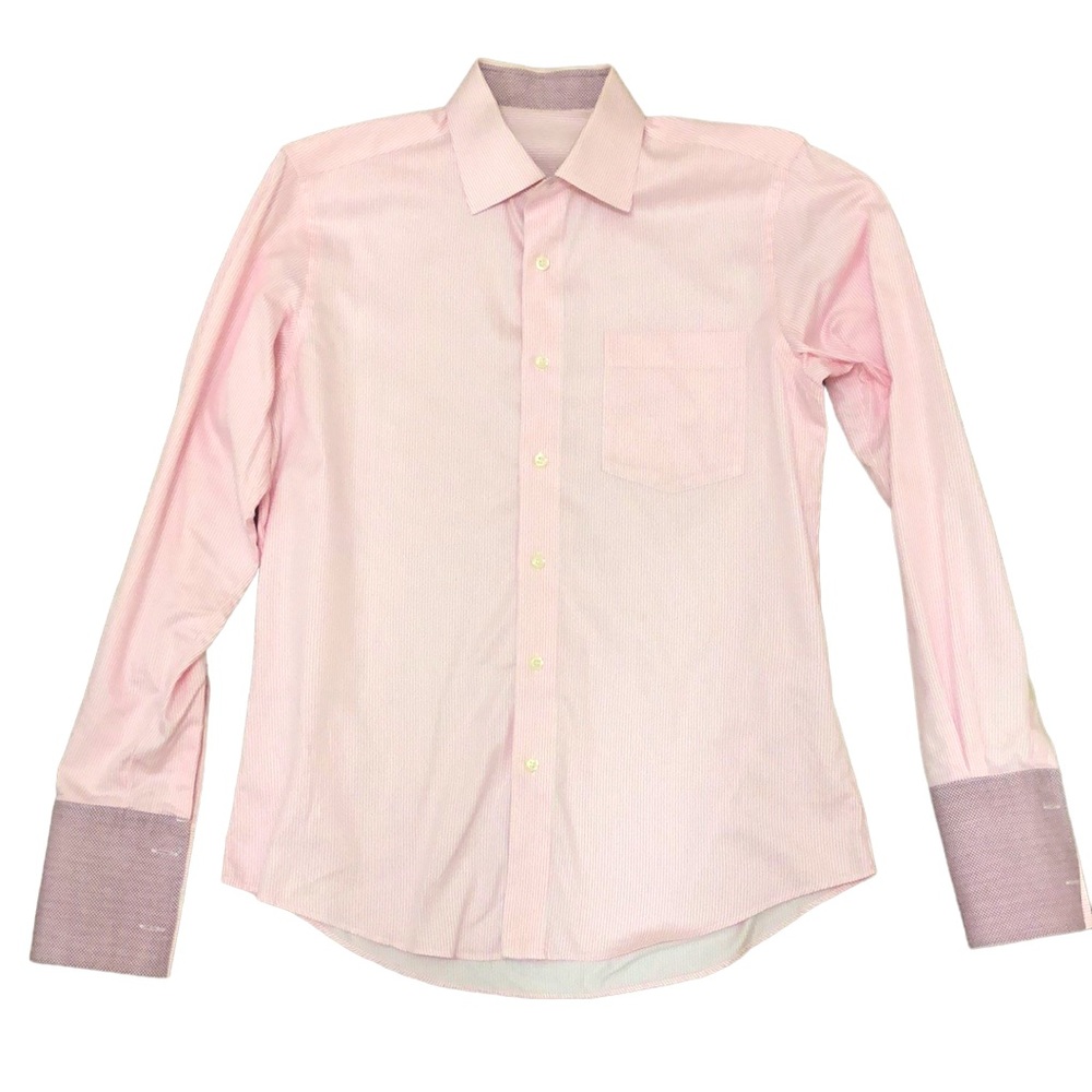 Pink & White Striped French Cuff Dress Shirt